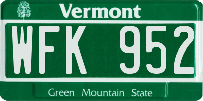 VT license plate WFK952