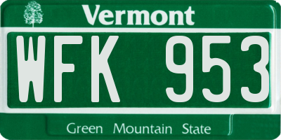 VT license plate WFK953