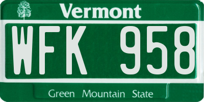 VT license plate WFK958