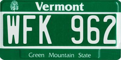 VT license plate WFK962