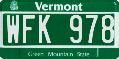 VT license plate WFK978