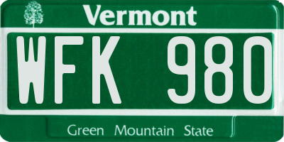 VT license plate WFK980