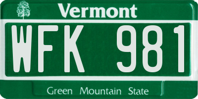 VT license plate WFK981