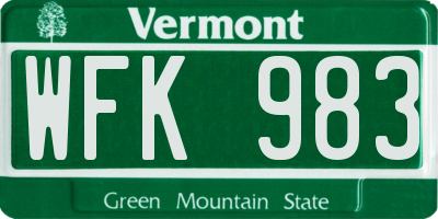 VT license plate WFK983