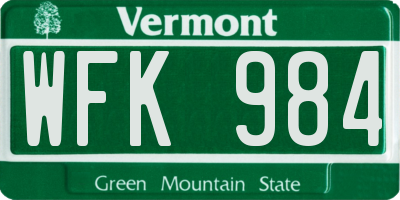 VT license plate WFK984