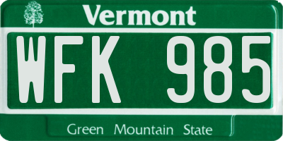 VT license plate WFK985