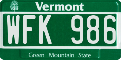 VT license plate WFK986