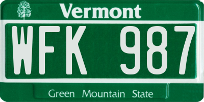 VT license plate WFK987