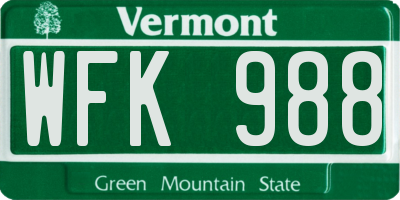 VT license plate WFK988