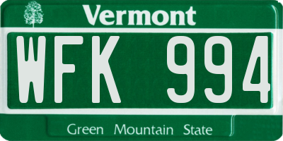 VT license plate WFK994