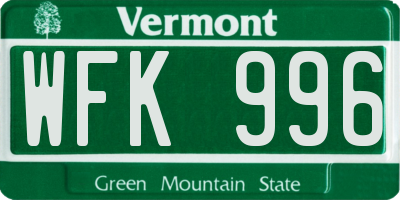 VT license plate WFK996
