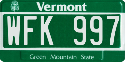 VT license plate WFK997