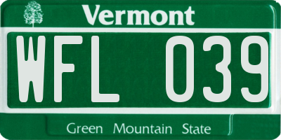 VT license plate WFL039