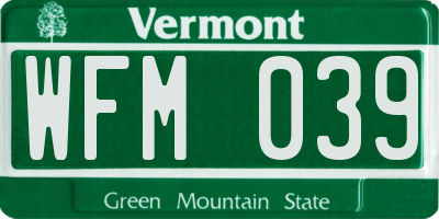 VT license plate WFM039