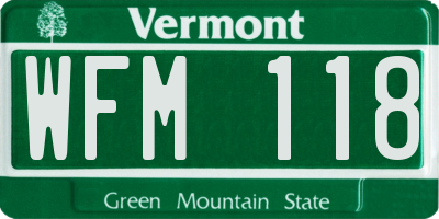 VT license plate WFM118