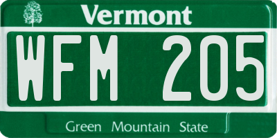 VT license plate WFM205
