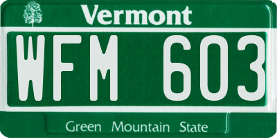 VT license plate WFM603