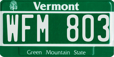 VT license plate WFM803