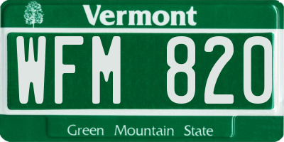 VT license plate WFM820