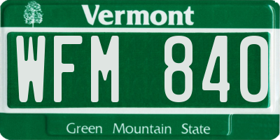 VT license plate WFM840