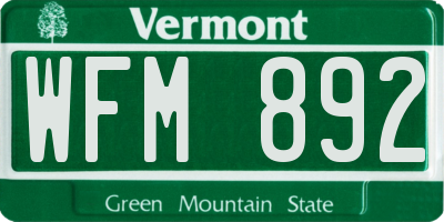 VT license plate WFM892