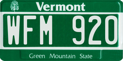 VT license plate WFM920