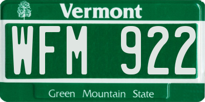 VT license plate WFM922
