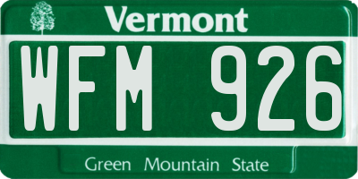 VT license plate WFM926
