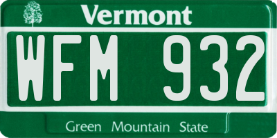 VT license plate WFM932