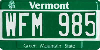 VT license plate WFM985