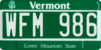 VT license plate WFM986