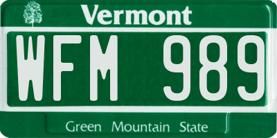 VT license plate WFM989