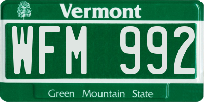 VT license plate WFM992