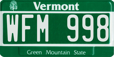 VT license plate WFM998