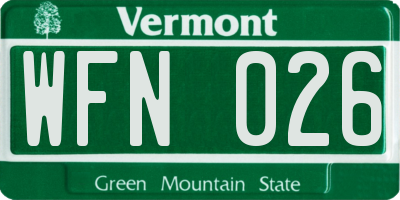 VT license plate WFN026