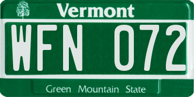 VT license plate WFN072