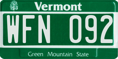 VT license plate WFN092