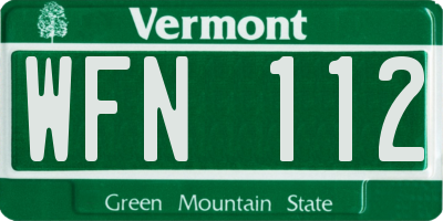 VT license plate WFN112