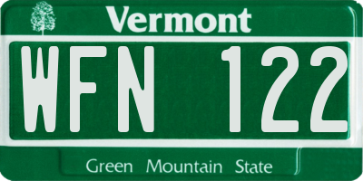 VT license plate WFN122