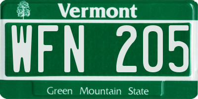VT license plate WFN205