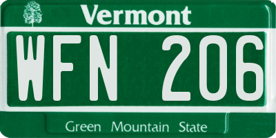 VT license plate WFN206