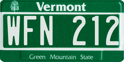 VT license plate WFN212