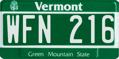 VT license plate WFN216