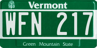 VT license plate WFN217