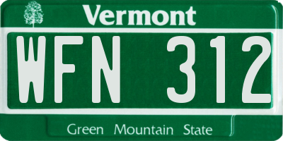 VT license plate WFN312