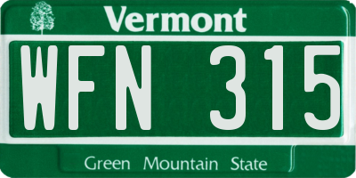 VT license plate WFN315