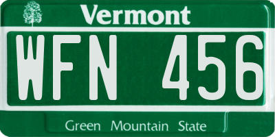 VT license plate WFN456