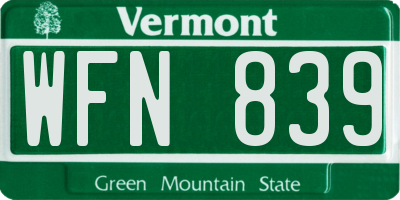 VT license plate WFN839