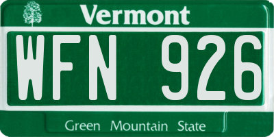 VT license plate WFN926