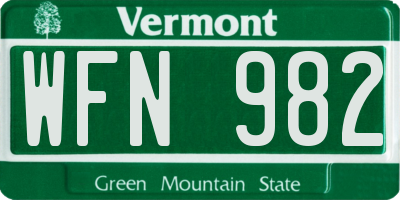 VT license plate WFN982